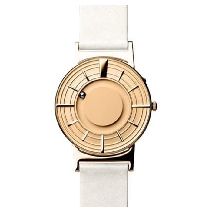 Eone Unisex Bradley Edge Gold Stainless Steel Case White Leather Band Rose Gold Dial Watch - BR-EDGE-RO