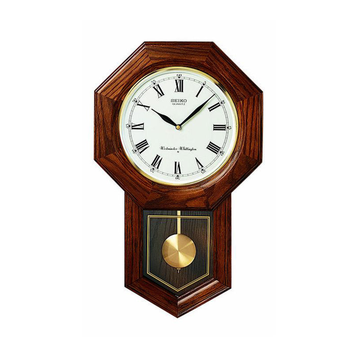 Seiko Pendulum Schoolhouse Wall Wood Clock - Black Hands - White Dial - QXH102BC
