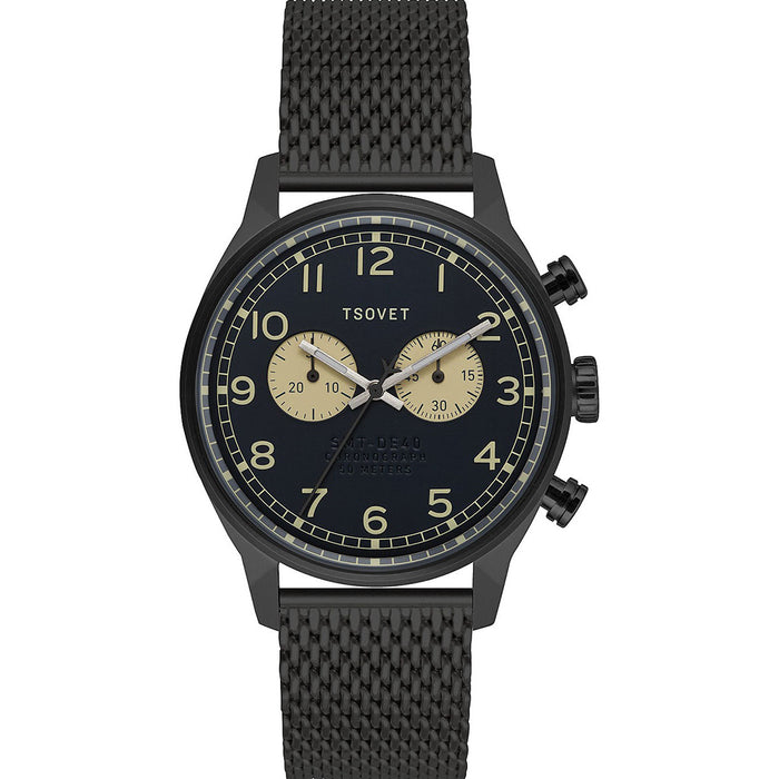 Tsovet Mens Stainless Steel Case Mesh Bracelet Black Dial Black Watch - DE331003-43