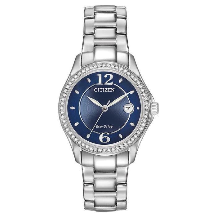 Citizen Eco-Drive Womens Stainless Steel Case and Bracelet Blue Dial Silver Watch - FE1140-86L