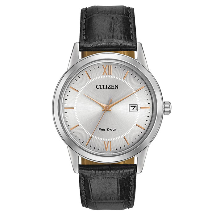 Citizen Eco-Drive Men's Stainless Steel Case Black Leather Silver Watch - AW1236-03A