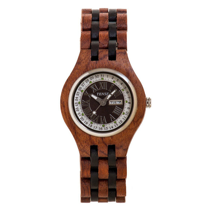 Tense Wood Carine Mens Wood Case and Bracelet Two-tone Dial African Rosewood Watch - B4600RD