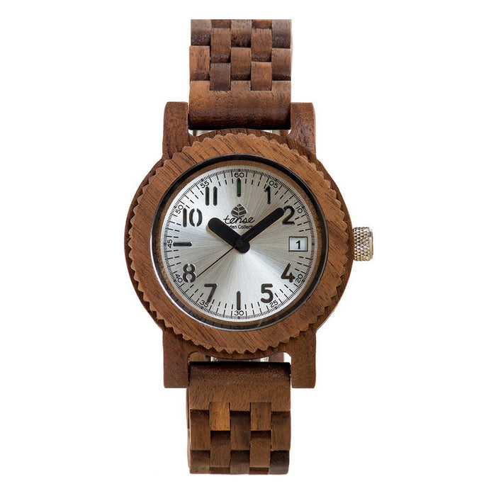 Tense Wood Mini Yukon Mens Wood Case and Bracelet Silver Dial American Walnut Watch - M5200W