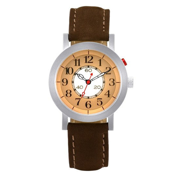 Projects Unisex Folly Analog Stainless Watch - Brown Leather Strap - Two-tone Dial - 6190