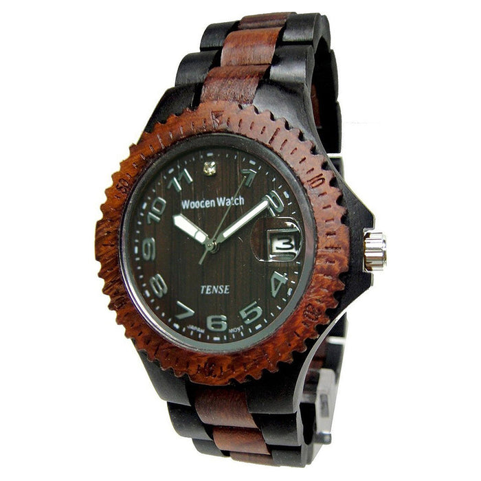 Tense Wood Women's Sport Sandalwood Wood Watch - Two-tone Bracelet - Dark Dial - L4100DS