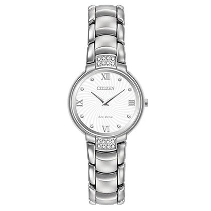 Citizen Womens Silver Case White Dial Silver Bracelet Round Watch - EX1460-55A