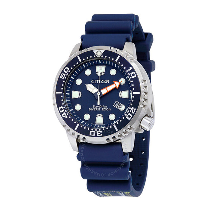Citizen Eco-Drive Mens Stainless Steel Case Polyurethane Strap Blue Dial Silver Watch - BN0151-09L