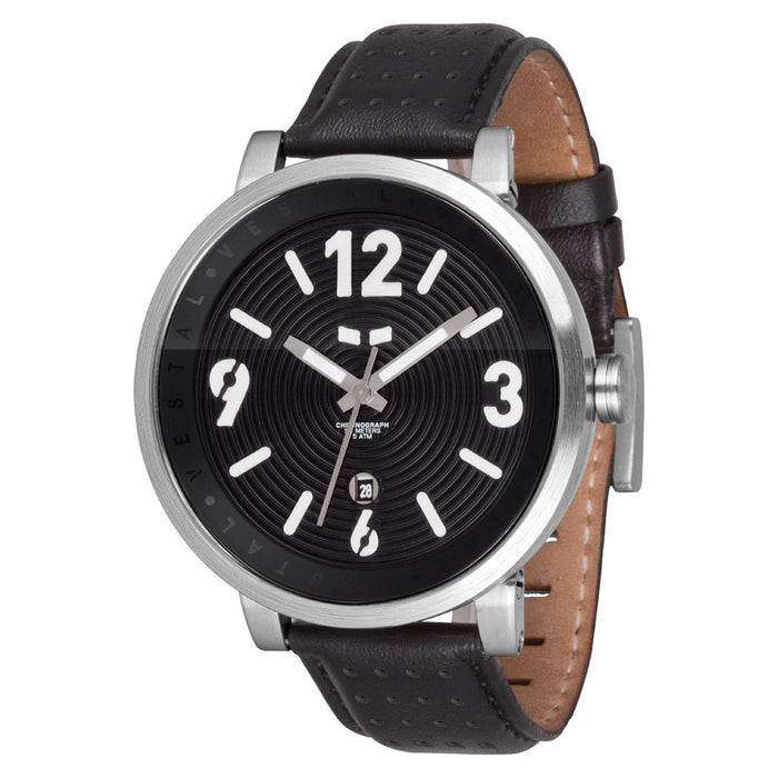 Vestal Mens Doppler Slim Stainless Watch - Black Leather Strap - Black Dial - DPL002