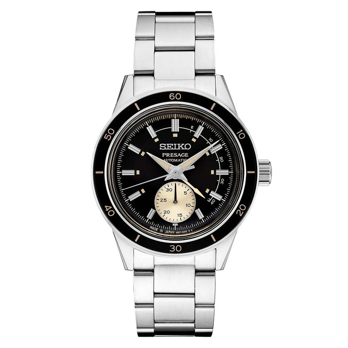 Seiko Men's Black Dial Silver Stainless Steel Band Presage Automatic Watch - SSA449
