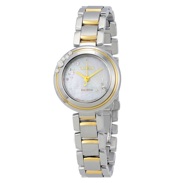 Citizen Womens Gold Case Pearl Dial Mineral Crystal Round Watch - EM0464-59D