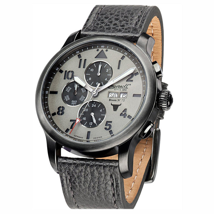 Ingersoll Stainless steel case and leather strap Grey Dial Black Men's Watch - IN1221GUGY
