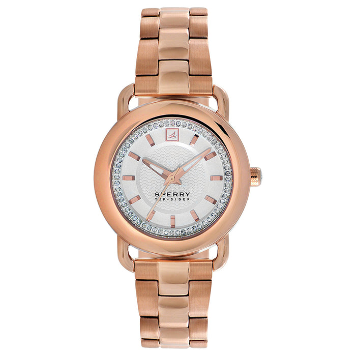 Sperry Womens Top-Sider Hayden Analog Stainless Steel White Dial Rose Gold Watch - 103258SP