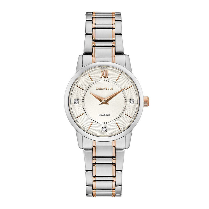 Caravelle Womens Two-Tone Stainless Steel Bracelet Band Silver Quartz Dial Watch - 45P110