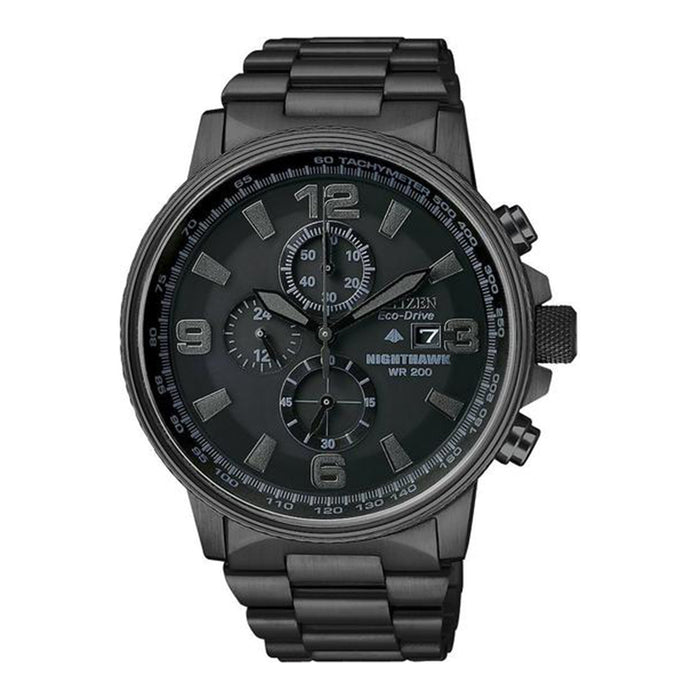 Citizen Mens Eco-Drive Nighthawk Chronograph  Watch - Black Bracelet - Black Dial - CA0295-58E