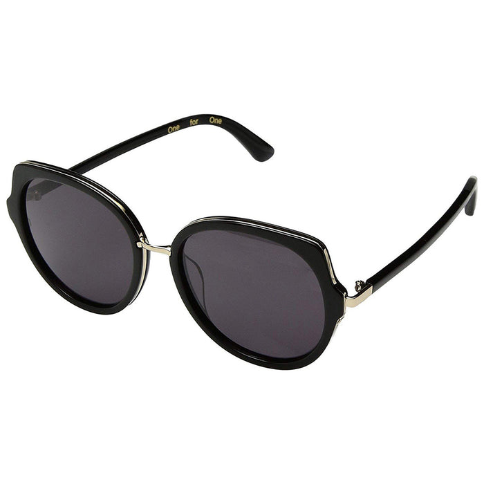 Lottie Womens Shiny Black Frame Dark Grey Lens Round Sunglasses - 10012300