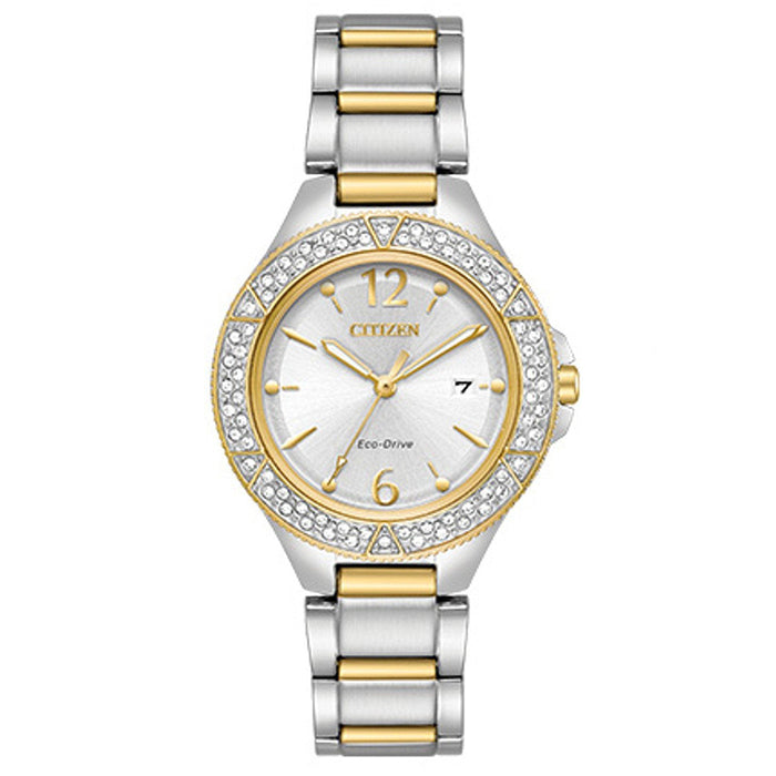 Citizen Eco-Drive Womens Two Tone Stainless Steel Band Silver Dial Watch - FE1164-53A