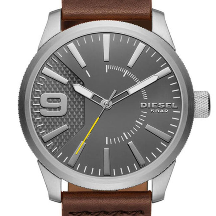 Diesel Men's Brown Leather Band Silver Stainless Steel Case Rasp Watch - DZ1802