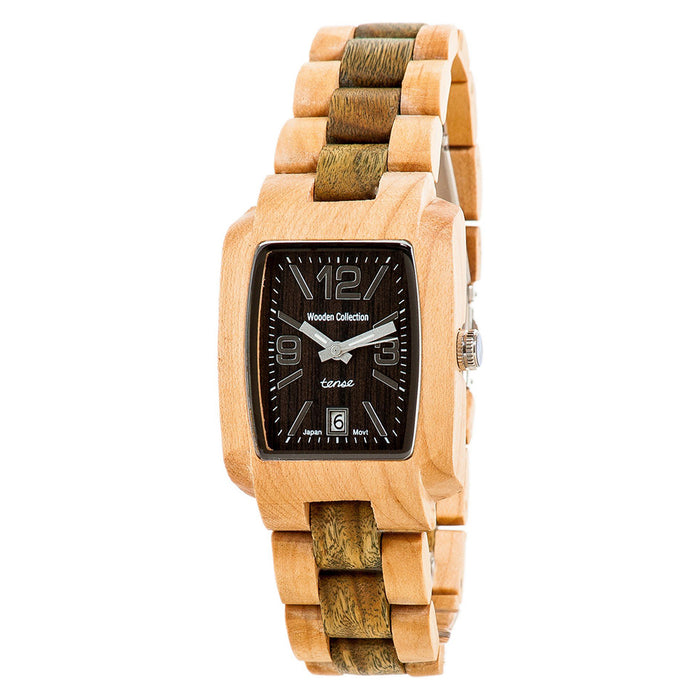 Tense Mens Timber Wood Case and Bracelet Black Dial Maplewood Watch - J8102MG