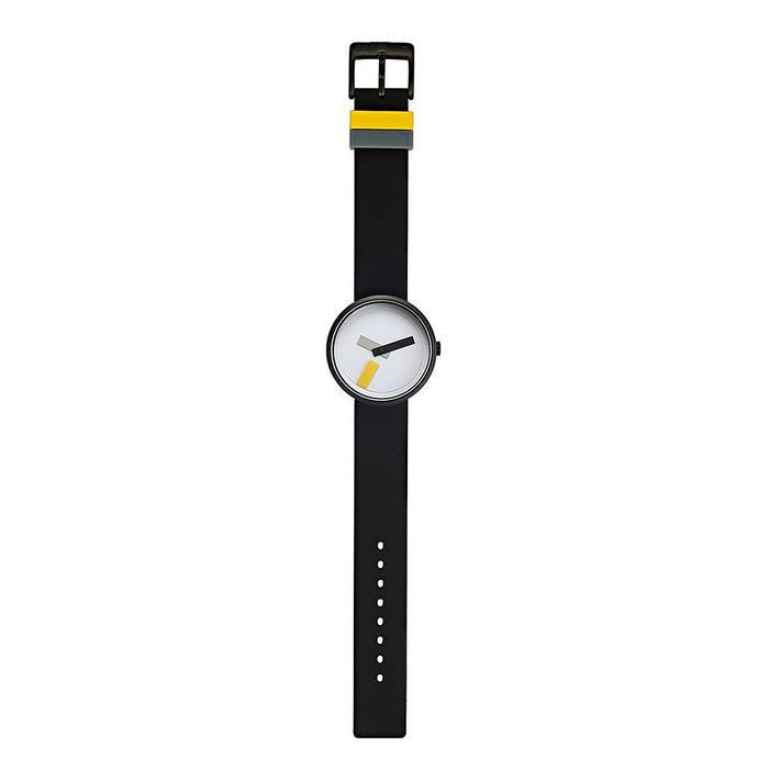 Projects Unisex Stainless Steel Case Black Silicone Strap White Dial Black Watch - 7296BS