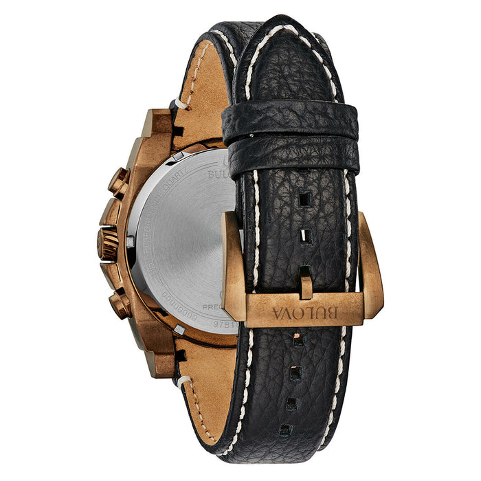 Bulova Precisionist Champlain Mens Black Leather Band Black/Grey Dial Watch - 97B188