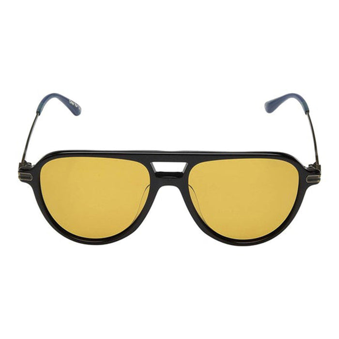 Toms Beckett Men's Shiny Black Frame Amber Mirror Lens Oval Sunglasses - 10013996