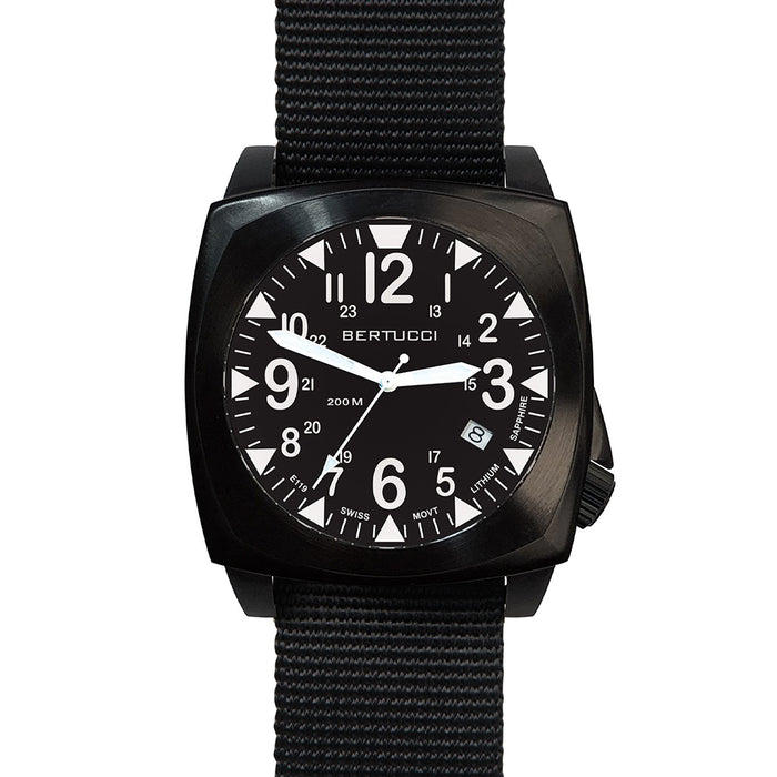 Bertucci Men's E-1S Ballista Black Nylon Webbing Band Black Dial Quartz Analog Watch - 13600