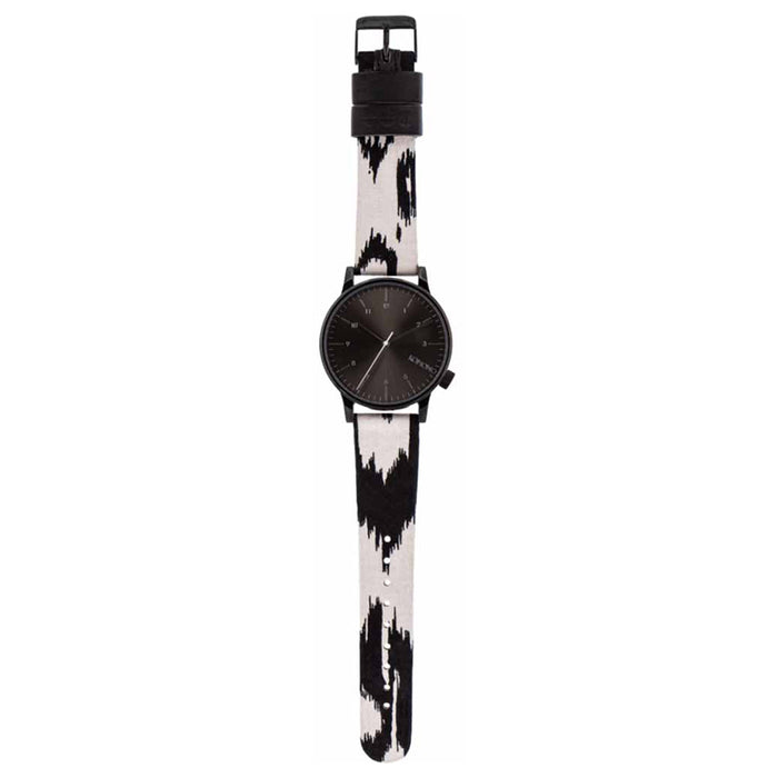 Komono Mens Winston Print Series Stainless Steel Case Genuine Leather Black Watch - KOM-W2157