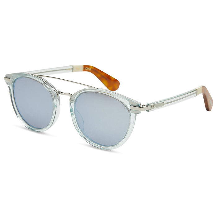 Harlan Unisex Pastel Blue Crystal Frame Blue Mirrored Lens Rouns Sunglasses - 10014003