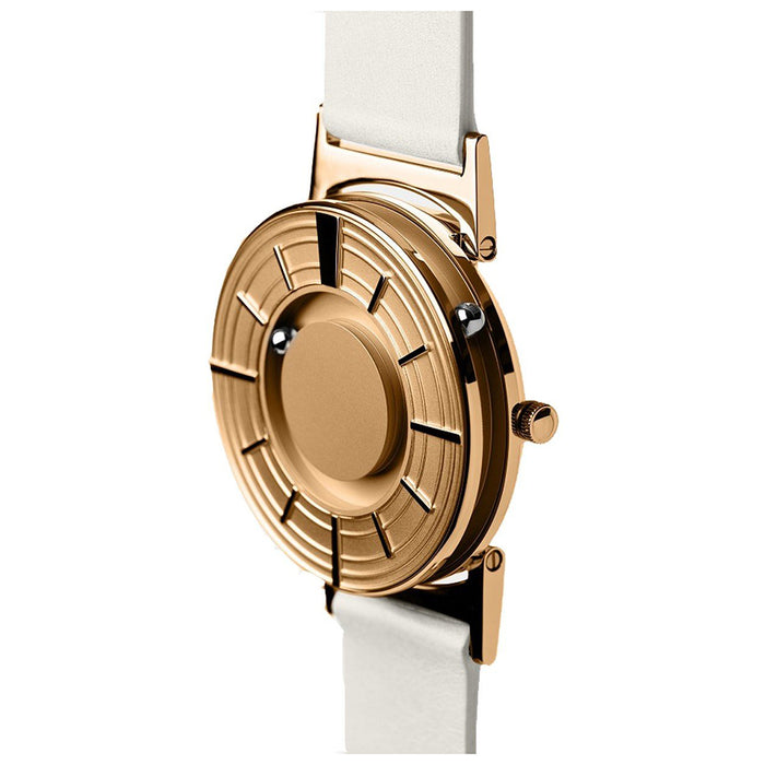 Eone Unisex Bradley Edge Gold Stainless Steel Case White Leather Band Rose Gold Dial Watch - BR-EDGE-RO