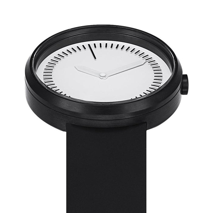Projects Women's Stainless Steel Case Black Silicone Strap White Dial Black Watch - 7297BS