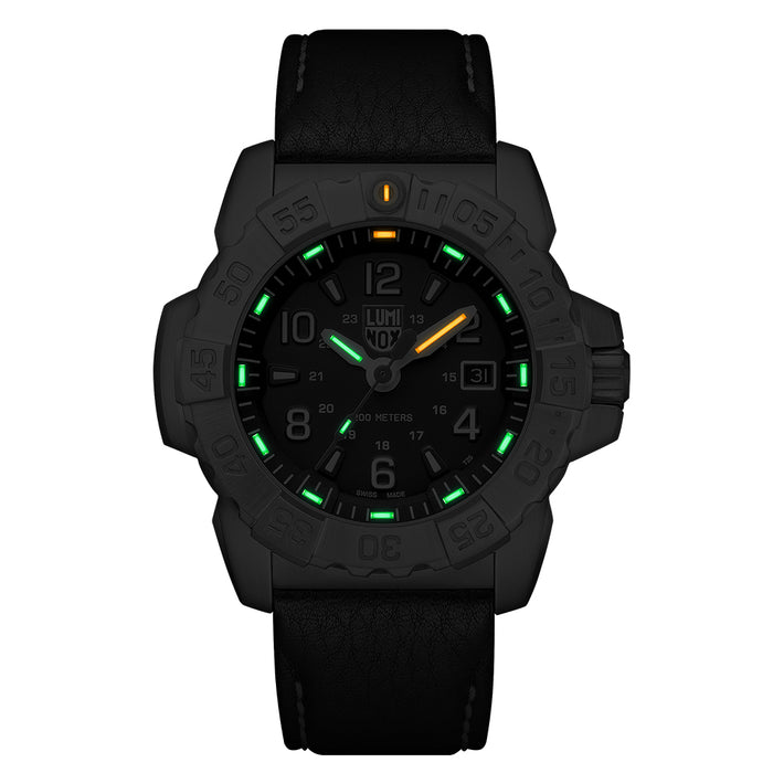 Luminox Men's Navy Seal Steel 3250 Series Black Leather Strap Black Analog Dial Quartz Watch - XS.3251