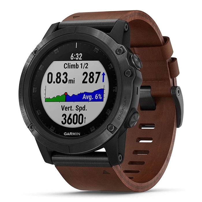 Garmin fenix 5X Plus Brown Leather Band Sapphire Quartz Dial Multisport GPS Smart Watch - 010-01989-02