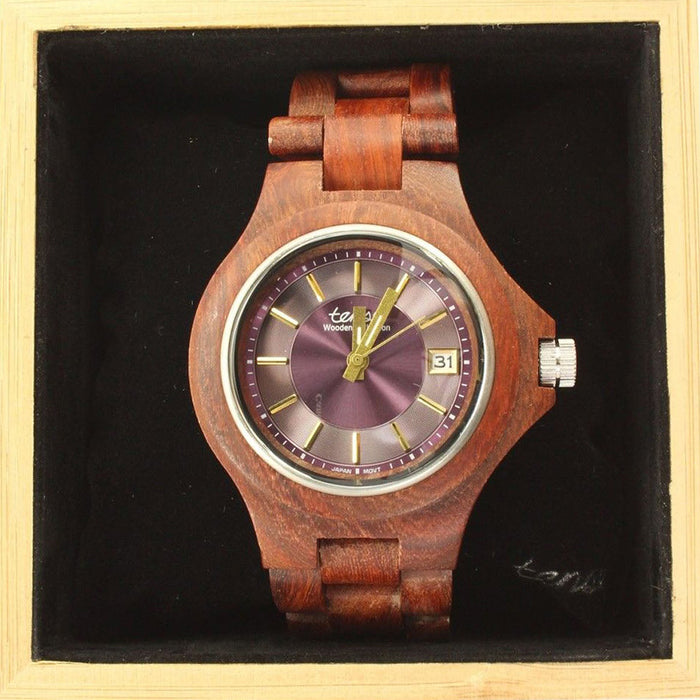 Tense Mens Metro Wood Case and Bracelet Purple Dial Rosewood Watch - G4302R-V