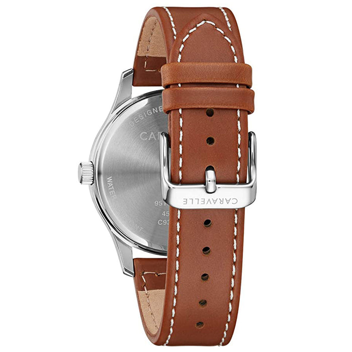 Caravelle Mens Brown Leather Band Chronograph Blue Quatz Dial Watch - 43C122