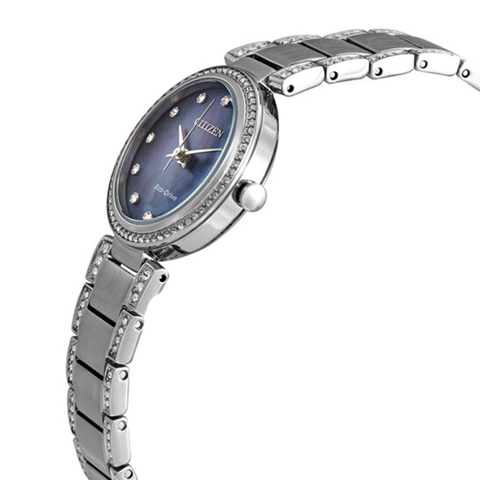 Citizen Eco-Drive Silhouette Ladies Crystal Blue Mother-of-Pearl Quartz Dial Watch - EM0840-59N