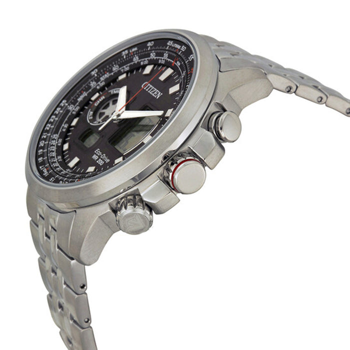 Citizen Eco-Drive Men's Stainless Steel Case and Bracelet Black Dial Silver Watch - JZ1060-76E