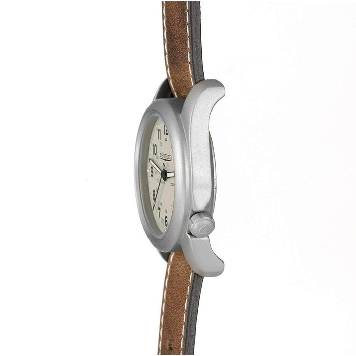 Bertucci Mens Savvy Titanium Case White Dial Brown Leather Band Round Watch - 12716