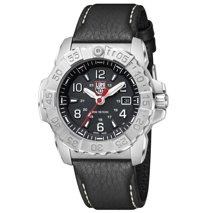 Luminox Men's Navy Seal Steel 3250 Series Black Leather Strap Black Analog Dial Quartz Watch - XS.3251