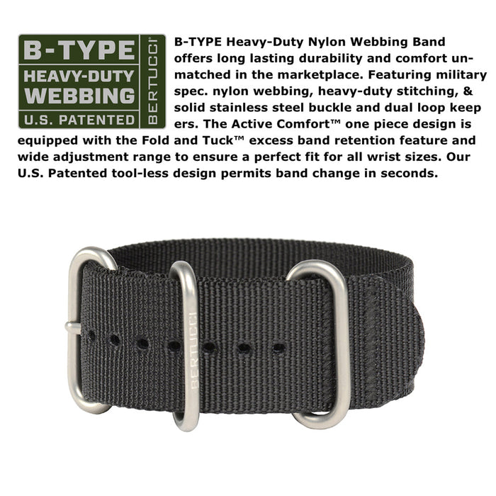 Bertucci Unisex Savvy Titanium Case Black Dial Black Nylon Band Round Watch - 13456