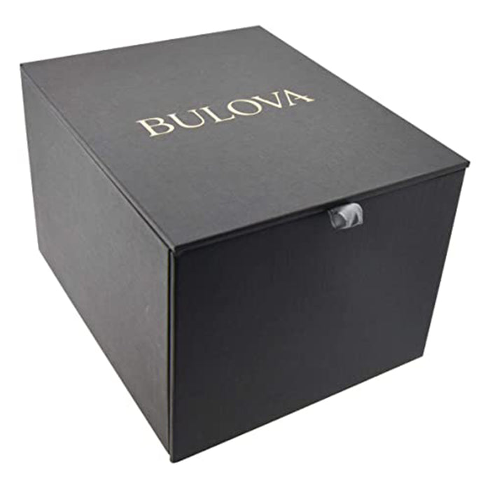 Bulova Classic Mens Black Leather Band Blue Dial Automatic Watch - 96C142
