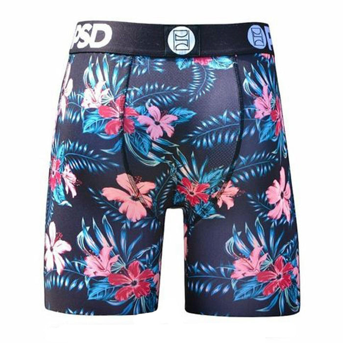 PSD Mens Floral Past Time Flowers Hibiscus Urban Athletic Boxer Briefs X-Large Underwear - E11911058-BLK-XL