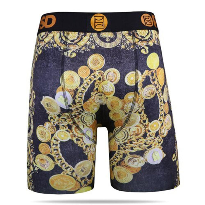 PSD Mens Black Gold Chains Sace Bling Urban Boxer Briefs X-Large Underwear - E21810065-BLK-XL