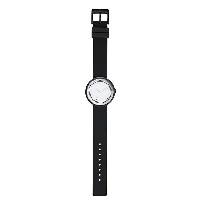 Projects Women's Stainless Steel Case Black Silicone Strap White Dial Black Watch - 7297BS