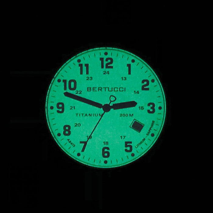 Bertucci Mens A-2T Original Classic Analog Titanium Watch - Green Nylon Strap - White Dial - 12070