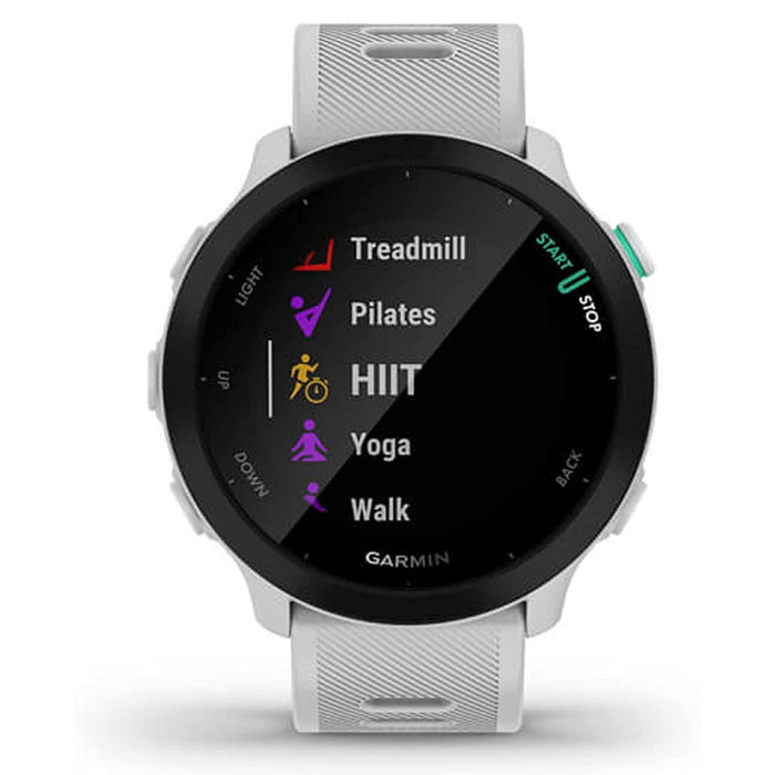 Garmin Forerunner 55 GPS Running with Daily Suggested Workouts Black Bezel White Silicone Band Smart Watch - 010-02562-01