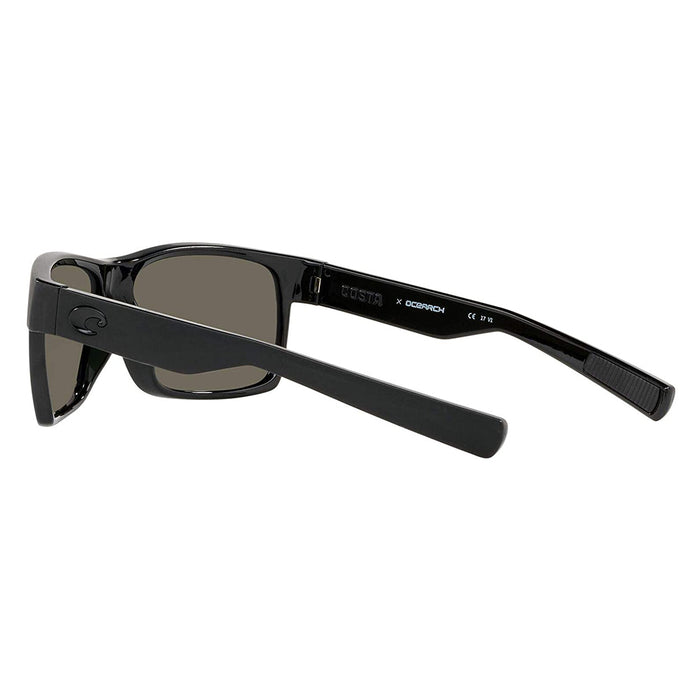 Costa Del Mar Mens Half Moon Shiny Black/Matte Black Frame Grey Blue Mirror Polarized 580g Lens Sunglasses - HFM155OBMGLP