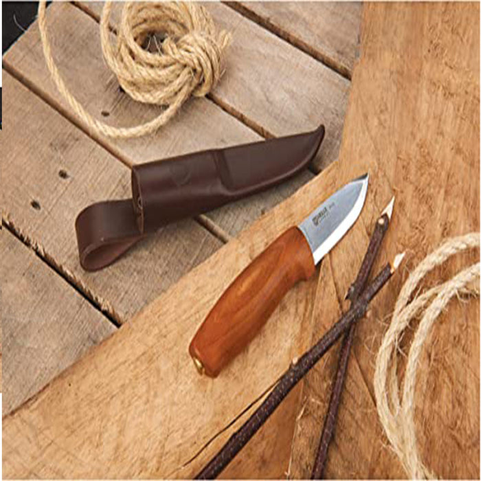 HELLE Beech Wood Handles Triple Laminate Steel Plain Blade Skog Carving Fixed Knives - HELLE83
