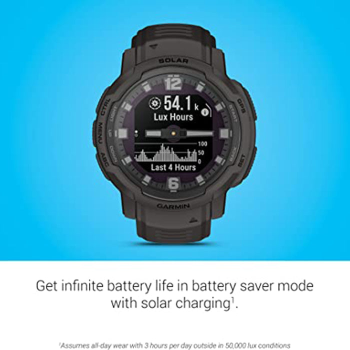 Garmin Instinct Crossover Graphite Silicone Band Solar Charging Capabilities Analog Hands and Digital Display Rugged Hybrid Smartwatch - 010-02730-11