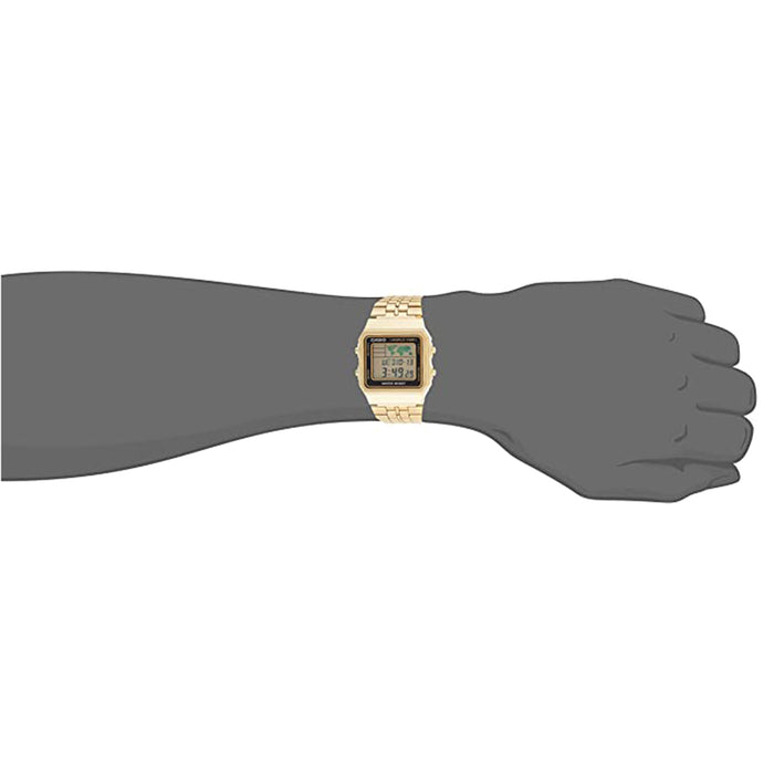 Casio Unisex Black Dial Gold Stainless Steel Band Digital World Time Quartz Watch - A500WGA-9DF