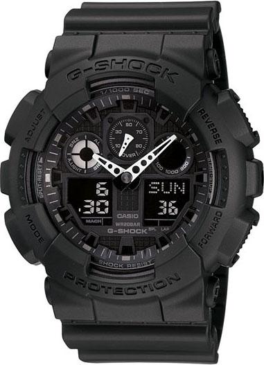 Casio Mens G-Shock X-Large G Stainless Watch - Black Rubber Strap - Black Dial - GA100-1A1 - WatchCo.com